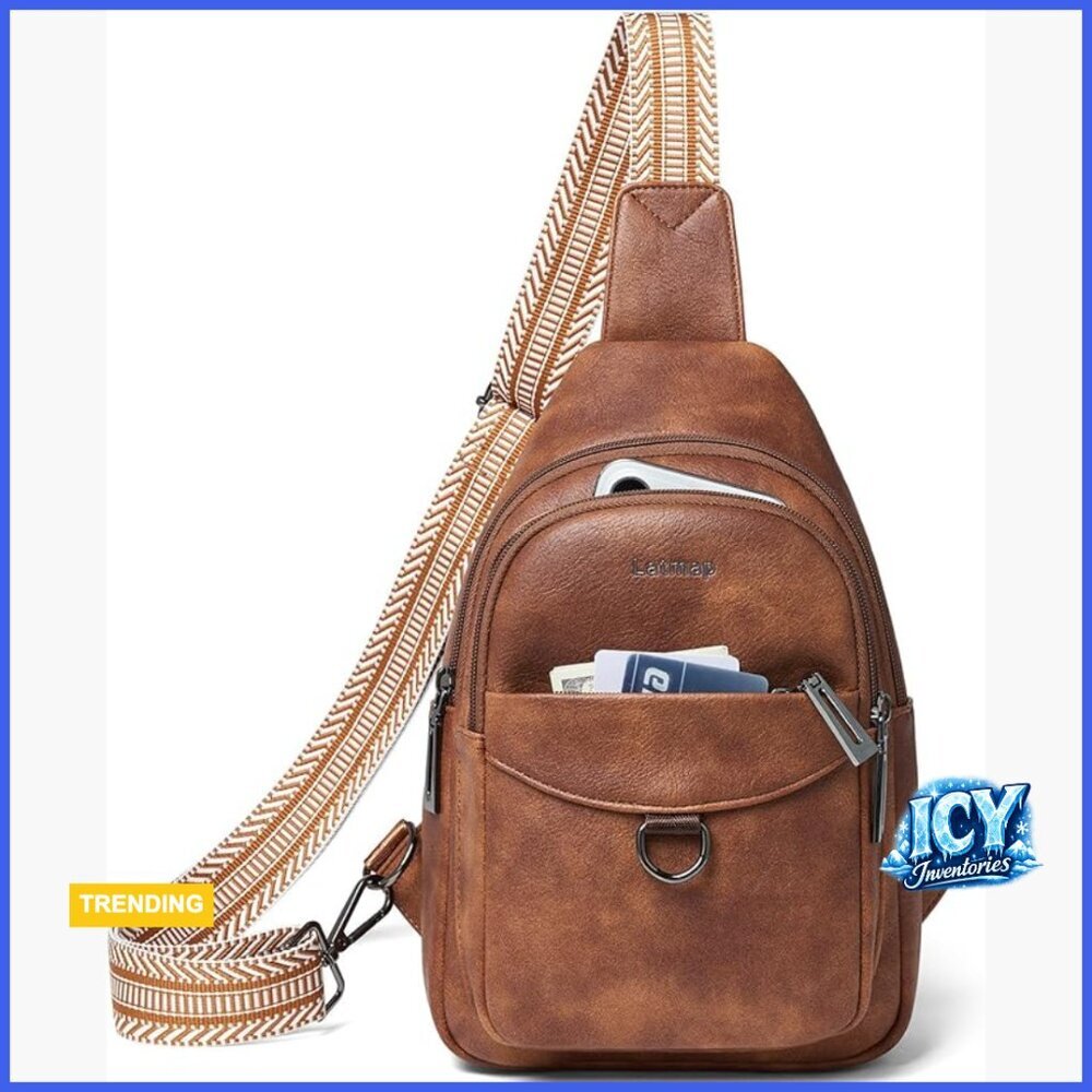 Faux Leather Sling Bag Crossbody Daypack Travel Purse Anti-Theft